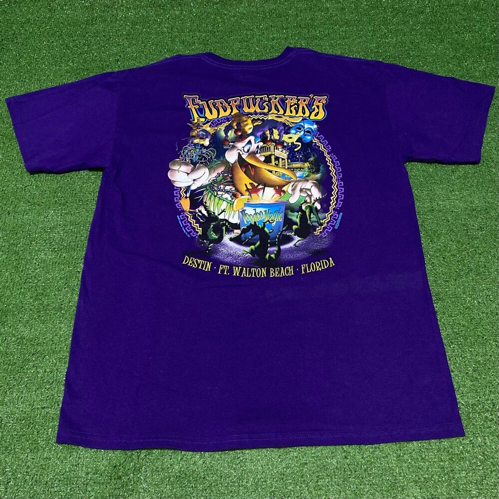 Vintage Y2K Fudpuckers Florida Graphic TShirt Large Purple Voodoo Magic 2009
